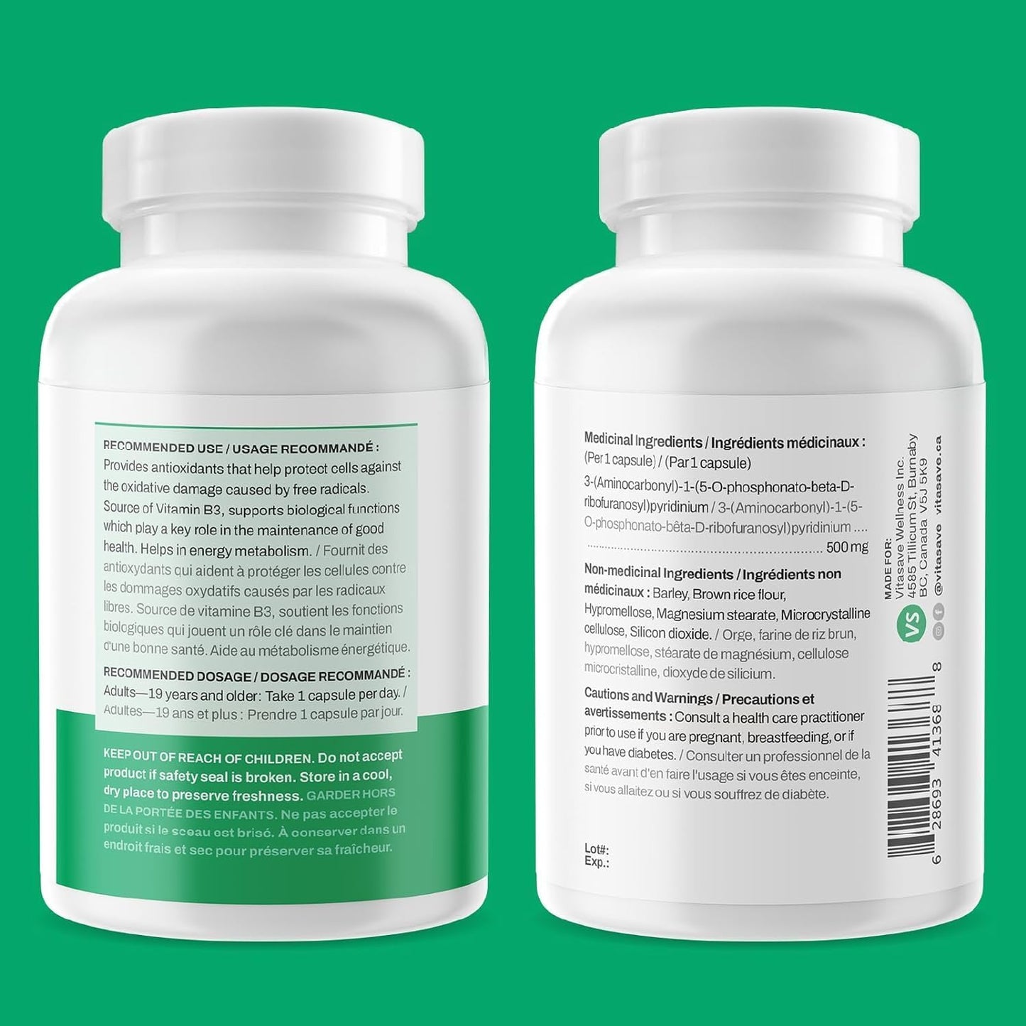 Vitasave NMN Capsules 500mg - Highest Potency Available - Premium Supplement - Cellular Health - Boost NAD+, Supports Longevity - 100% Pure - Fast Absorption - 30ct