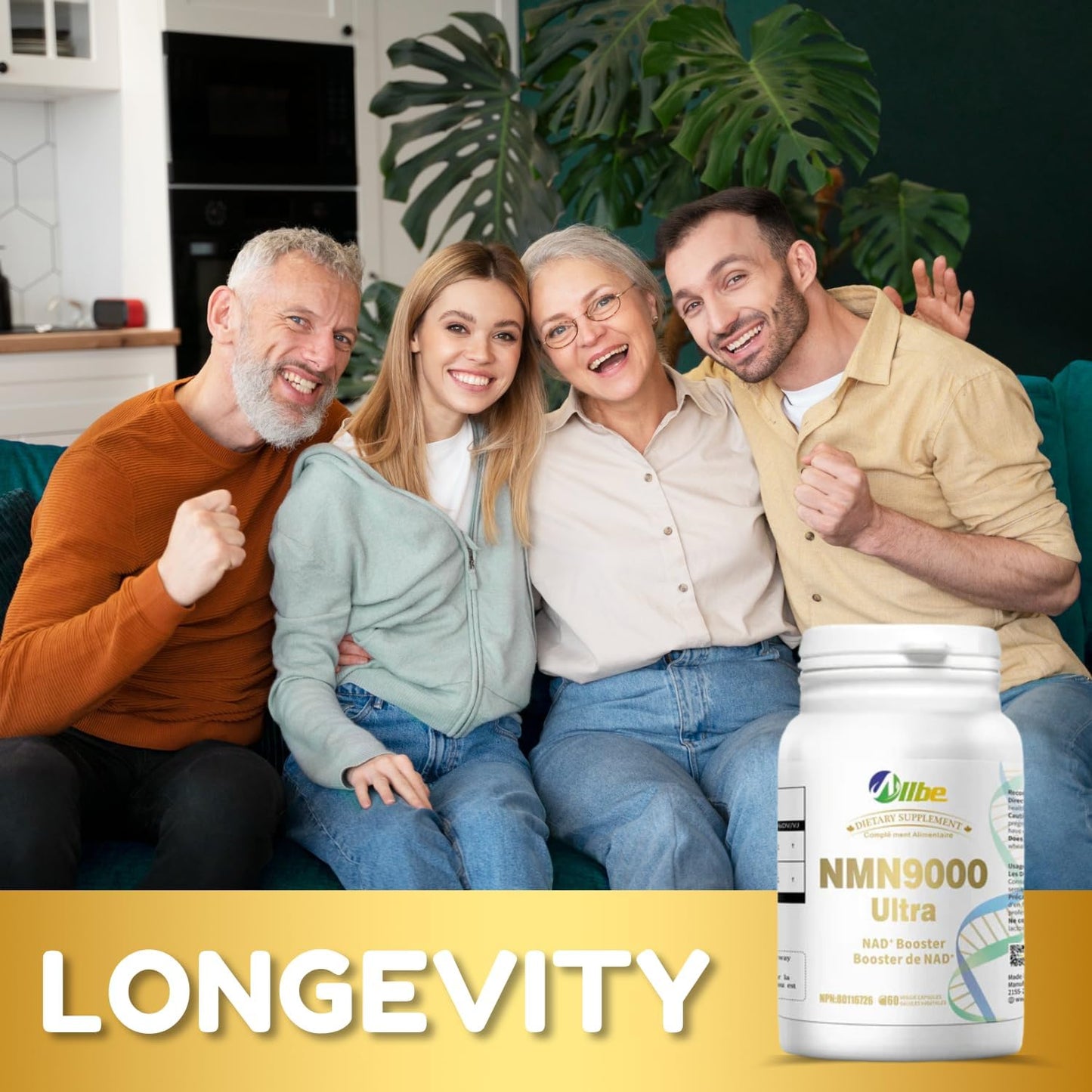 ALLBE NMN 9000 Ultra | 60 Capsules | 99% Purity Nicotinamide Mononucleotide 150 mg Servings | NAD+ Booster Supplement for Cellular Energy Metabolism, Immunity and Aging