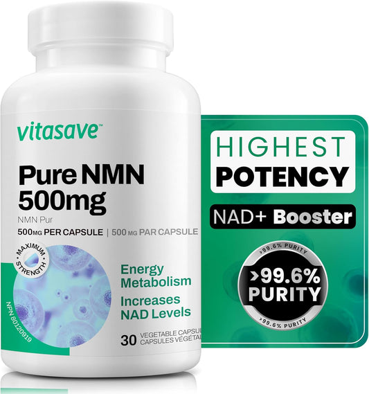 Vitasave NMN Capsules 500mg - Highest Potency Available - Premium Supplement - Cellular Health - Boost NAD+, Supports Longevity - 100% Pure - Fast Absorption - 30ct