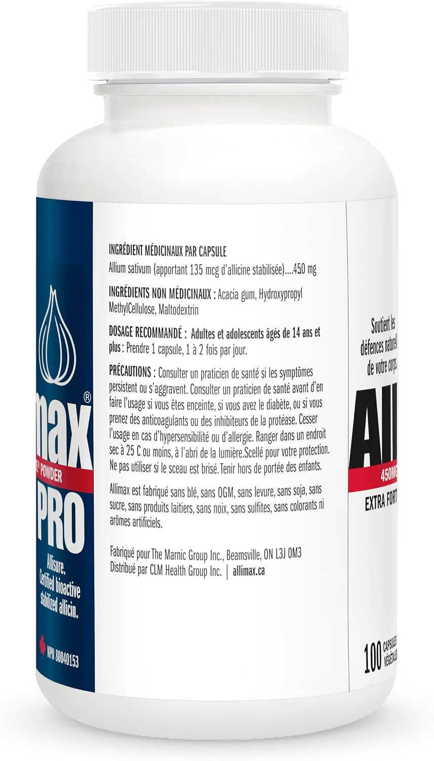 ALLIMAX PRO 450mg Allicin Capsules – Stabilized Allicin Supplement from Garlic, for Immune Support & Heart Health, Odour-Free, Non-GMO – 100 Vegan Capsules