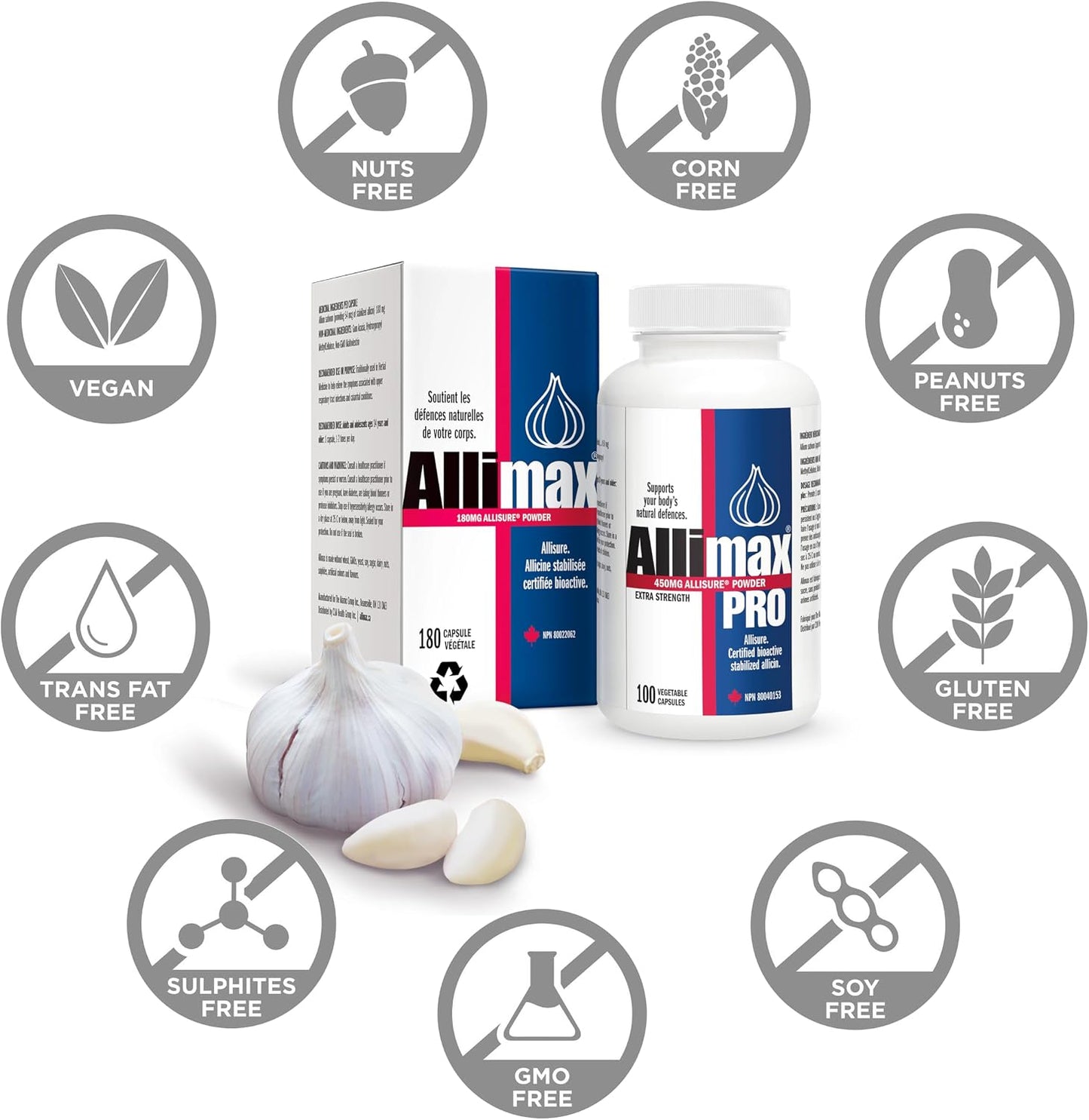 ALLIMAX PRO 450mg Allicin Capsules – Stabilized Allicin Supplement from Garlic, for Immune Support & Heart Health, Odour-Free, Non-GMO – 100 Vegan Capsules