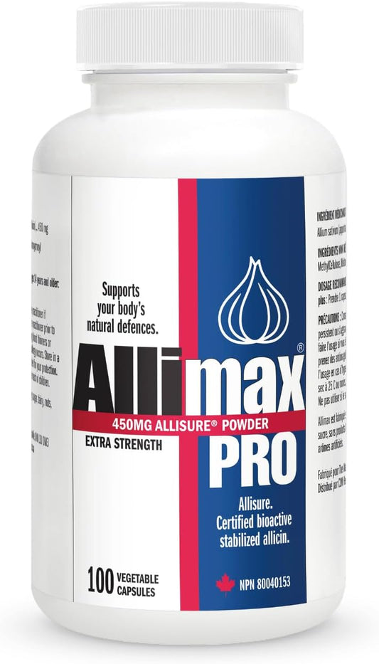 ALLIMAX PRO 450mg Allicin Capsules – Stabilized Allicin Supplement from Garlic, for Immune Support & Heart Health, Odour-Free, Non-GMO – 100 Vegan Capsules